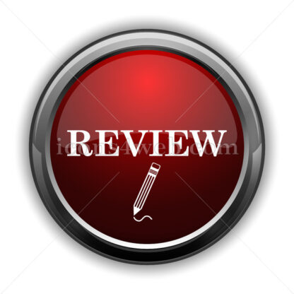Review icon. Red glossy web icon with shadow - Icons for website