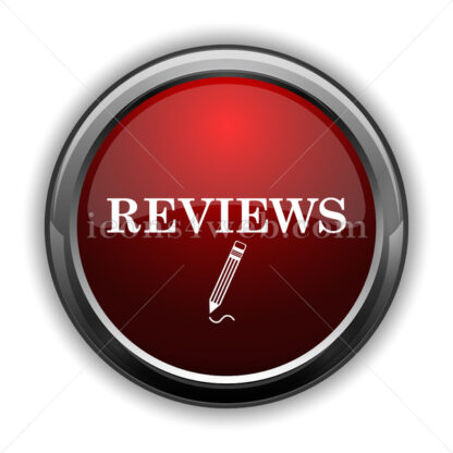 Reviews icon. Red glossy web icon with shadow - Icons for website