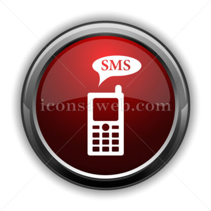 SMS icon. Red glossy web icon with shadow - Icons for website
