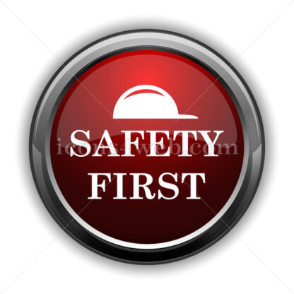 Safety first icon. Red glossy web icon with shadow - Icons for website