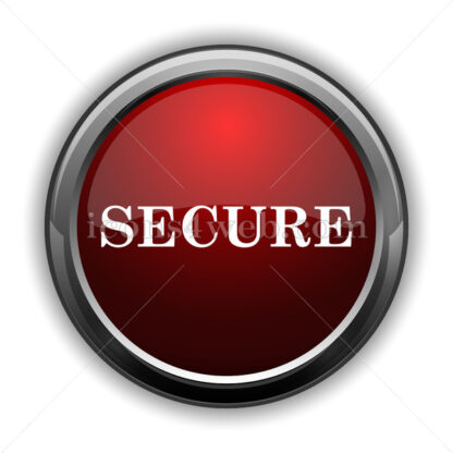 Secure icon. Red glossy web icon with shadow - Icons for website