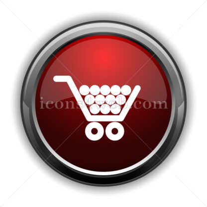 Shopping cart icon. Red glossy web icon with shadow - Icons for website