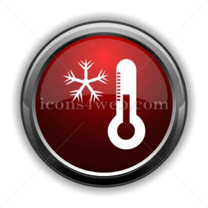 Snowflake with thermometer icon. Red glossy web icon - Website icons
