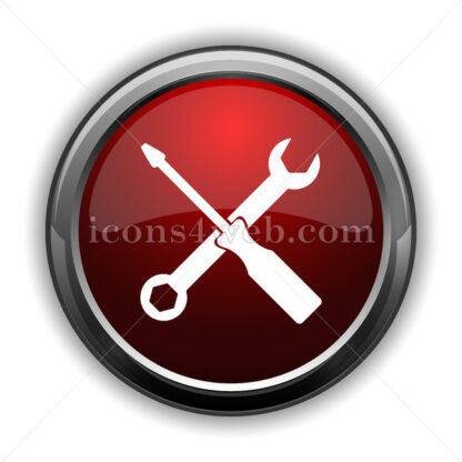 Spanner and screwdriver icon. Red glossy web icon with shadow - Icons for website