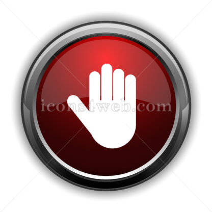 Stop hand icon. Red glossy web icon with shadow - Website icons