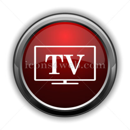 TV icon. Red glossy web icon with shadow - Icons for website