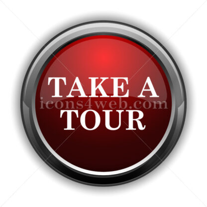 Take a tour icon. Red glossy web icon with shadow - Website icons