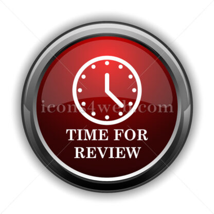 Time for review icon. Red glossy web icon with shadow - Icons for website