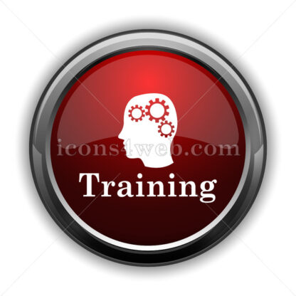 Training icon. Red glossy web icon with shadow - Icons for website