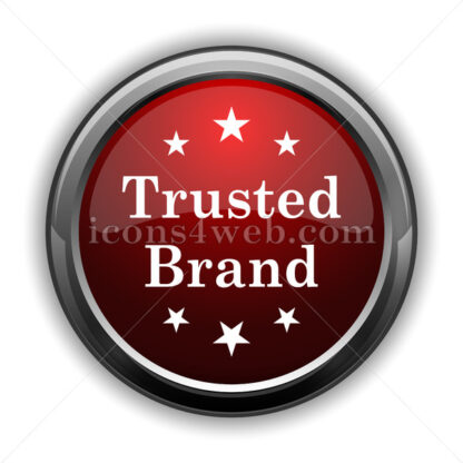 Trusted brand icon. Red glossy web icon with shadow - Icons for website