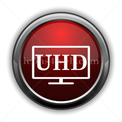 Ultra HD icon. Red glossy web icon with shadow - Icons for website