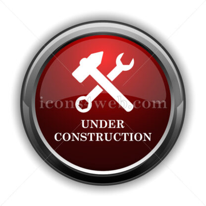 Under construction icon. Red glossy web icon with shadow - Icons for website