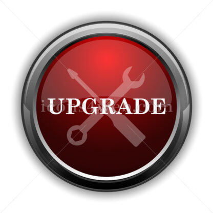 Upgrade icon. Red glossy web icon with shadow - Icons for website