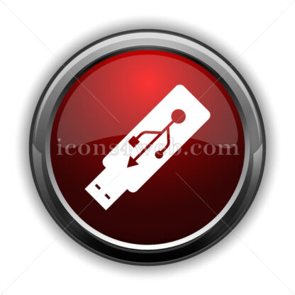 Usb flash drive icon. Red glossy web icon with shadow - Icons for website