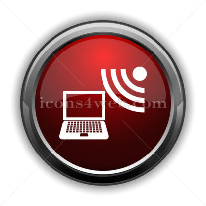Wireless laptop icon. Red glossy web icon with shadow - Icons for website