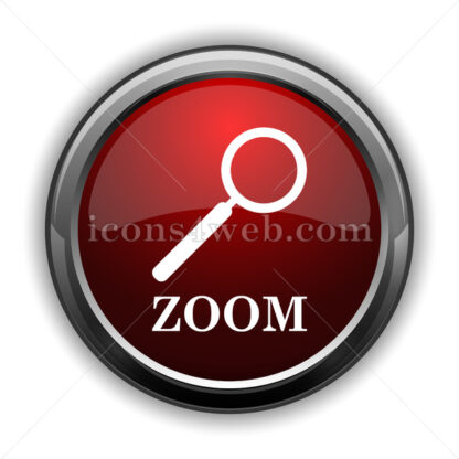 Zoom with loupe icon. Red glossy web icon with shadow - Icons for website