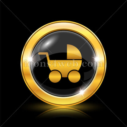Baby carriage golden icon. - Website icons