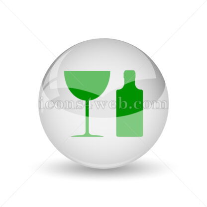 Bottle and glass glossy icon. Bottle and glass glossy button - Website icons