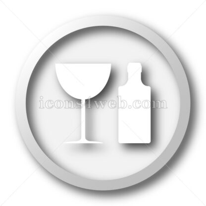 Bottle and glass white icon. Bottle and glass white button - Website icons