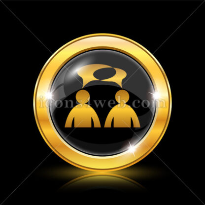 Comments – men with bubbles golden icon. - Website icons