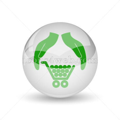 Consumer protection, protecting hands glossy icon. Consumer protection, protecting hands glossy button - Website icons