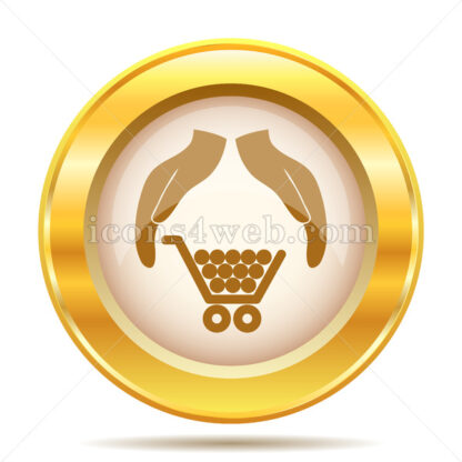 Consumer protection, protecting hands golden button - Website icons