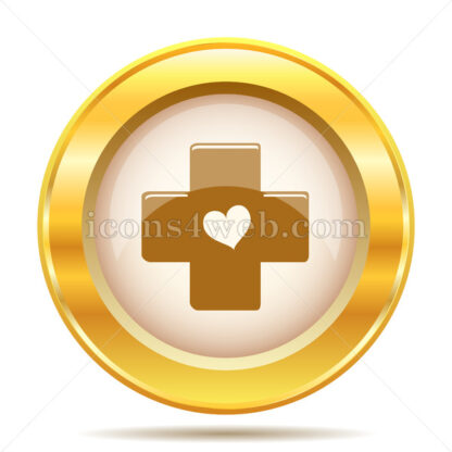 Cross with heart golden button - Website icons