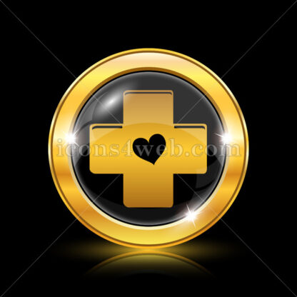 Cross with heart golden icon. - Website icons