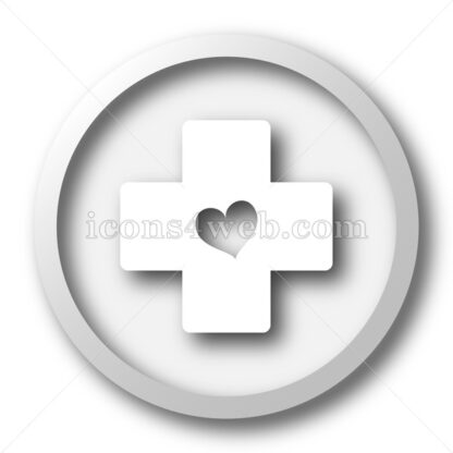 Cross with heart white icon. Cross with heart white button - Website icons