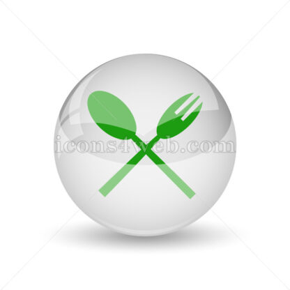 Fork and spoon glossy icon. Fork and spoon glossy button - Website icons
