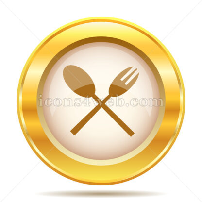 Fork and spoon golden button - Website icons