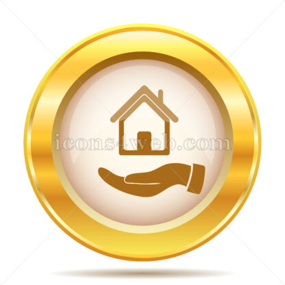 Hand holding house golden button - Website icons