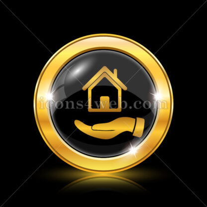 Hand holding house golden icon. - Website icons