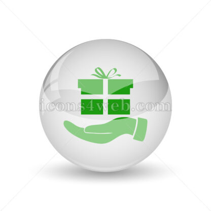 Hand with gift glossy icon. Hand with gift glossy button - Website icons