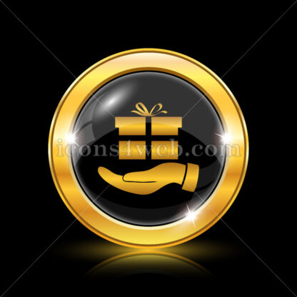 Hand with gift golden icon. - Website icons