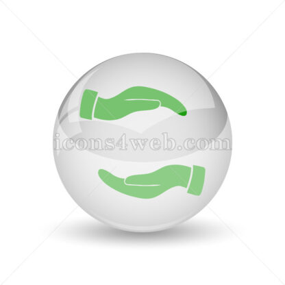 Protecting hands glossy icon. Protecting hands glossy button - Website icons