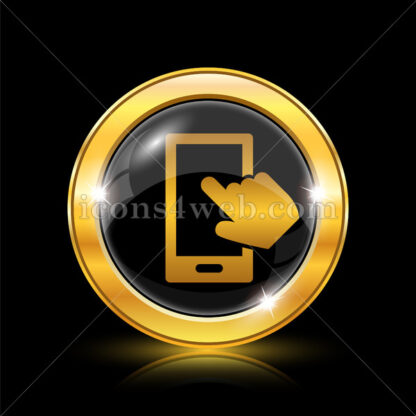 Smartphone with hand golden icon. - Website icons