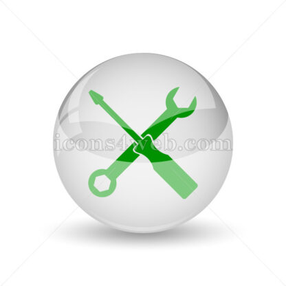 Spanner and screwdriver glossy icon. Tools glossy button - Website icons