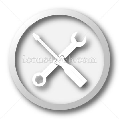 Spanner and screwdriver white icon. Tools white button - Website icons