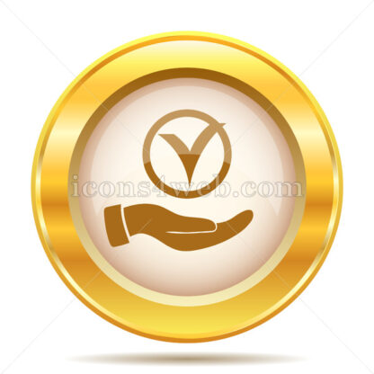 Tick with hand golden button - Website icons