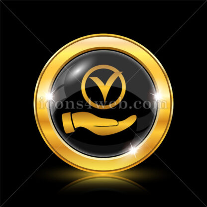 Tick with hand golden icon. - Website icons