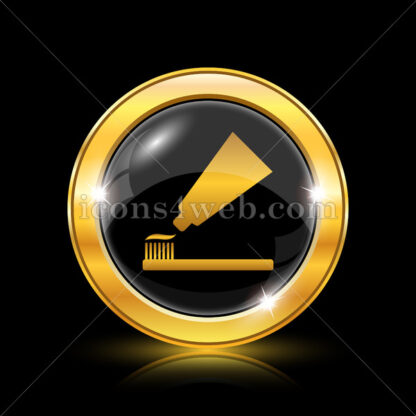 Tooth paste and brush golden icon. - Website icons