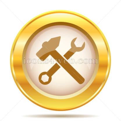 Wrench and hammer. Tools golden button - Website icons