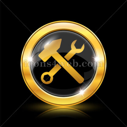 Wrench and hammer. Tools golden icon. - Website icons
