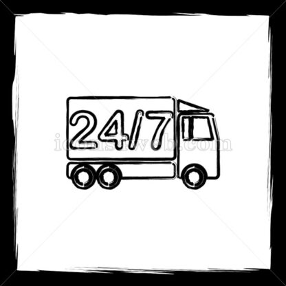 24 7 delivery truck sketch icon. - Website icons
