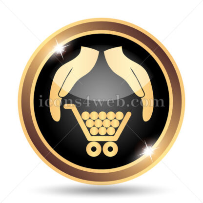 Consumer protection, protecting hands gold icon. - Website icons