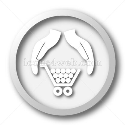 Consumer protection, protecting hands white icon button - Icons for website