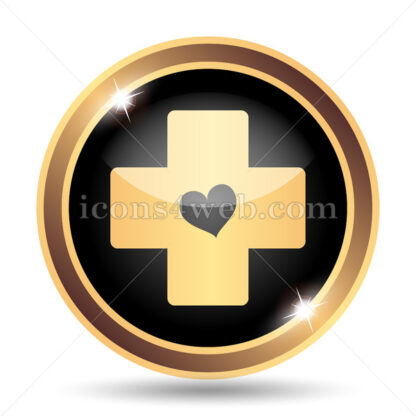 Cross with heart gold icon. - Website icons