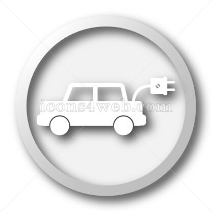 Electric car white icon. Electric car white button - Website icons
