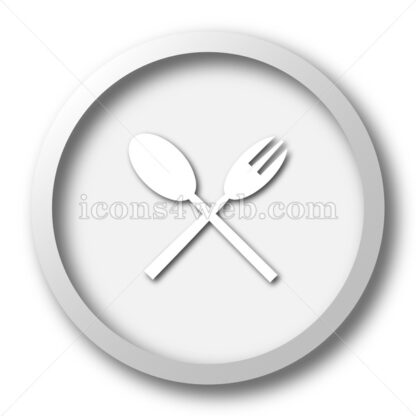 Fork and spoon white icon. Fork and spoon white button - Website icons